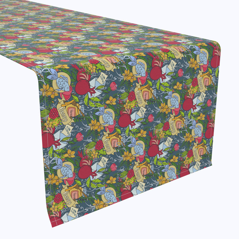 Absalom Floral Table Runner, 108" x 14", Happy Jewish New Year