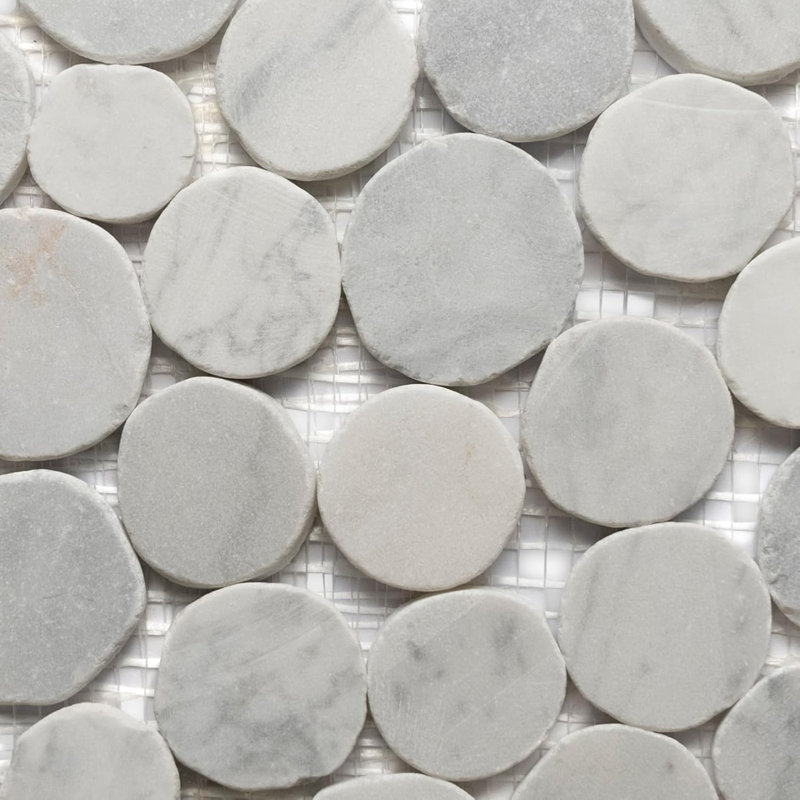 Carreau de mosaïque rond Super White Moon Stone Penny - trié à la main pour la salle de bain