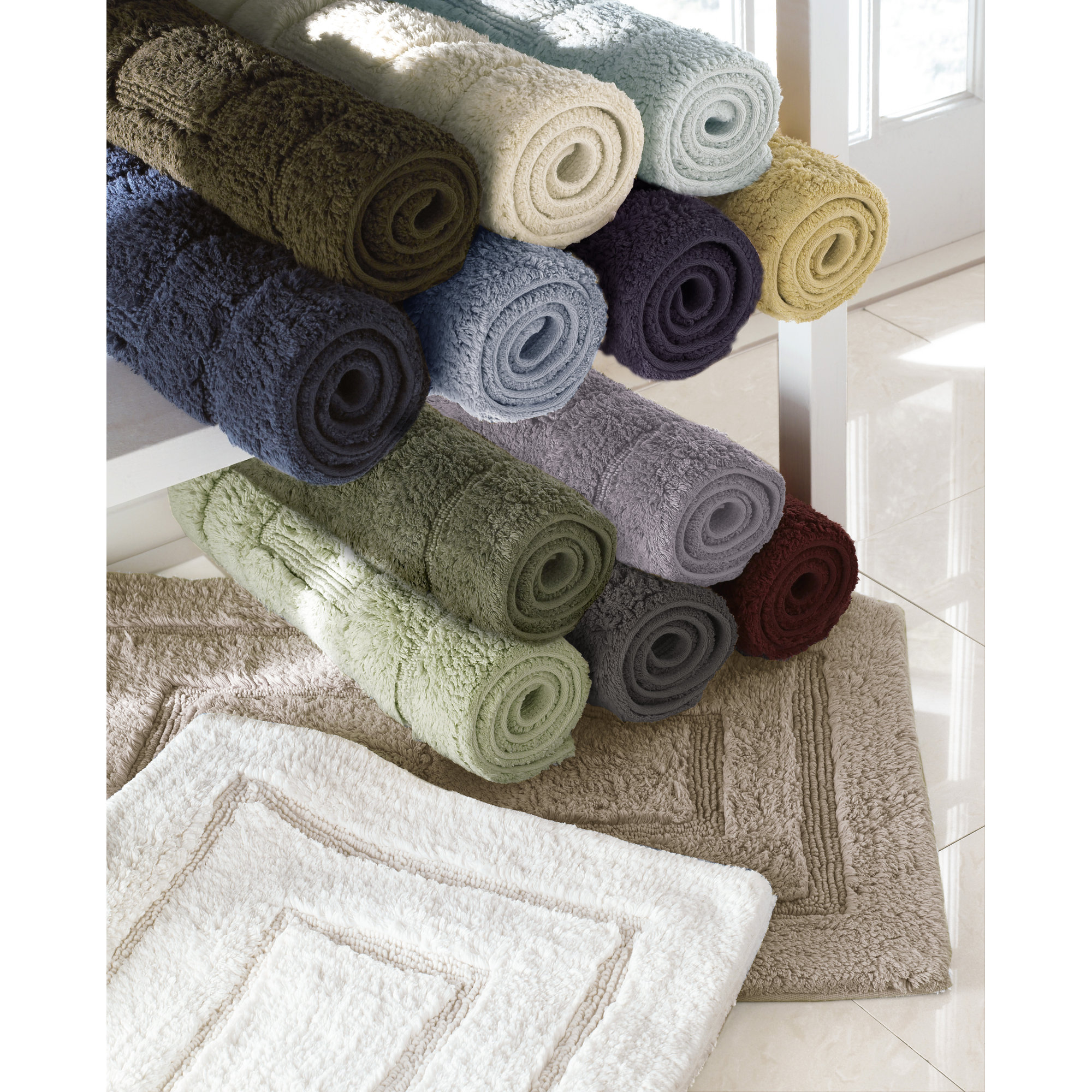 Apolonia Cotton Non-Slip Bath Rug, 24" H x 40" W, Smoke Blue