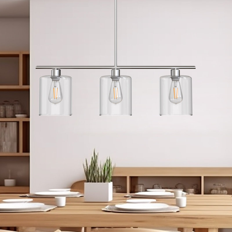 Luminaire suspendu linéaire en verre à intensité variable pour îlot de cuisine de 5,9 po (l) à 3 lumières réglables, Nickel