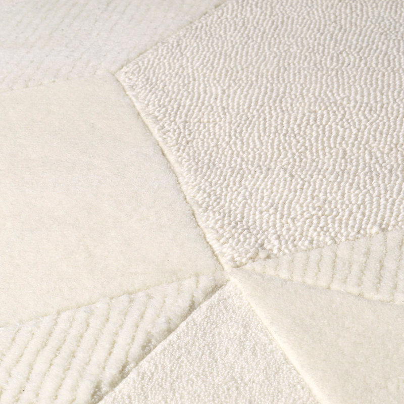 Osumi Hand Tufted Geometric Area Rug in White, Rectangle 9'10.11" x 13'1.48"
