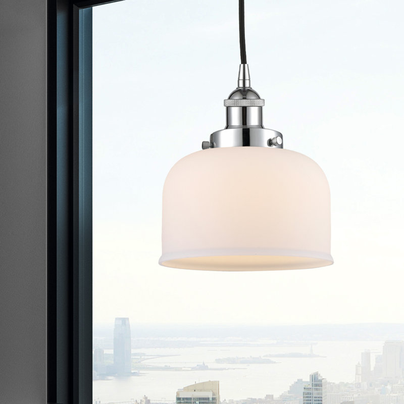 Luminaire suspendu en forme de cloche à 1 lumière Bostonia, Blanc, H 9,5 po x l 8 po x P 8 po, Chrome poli