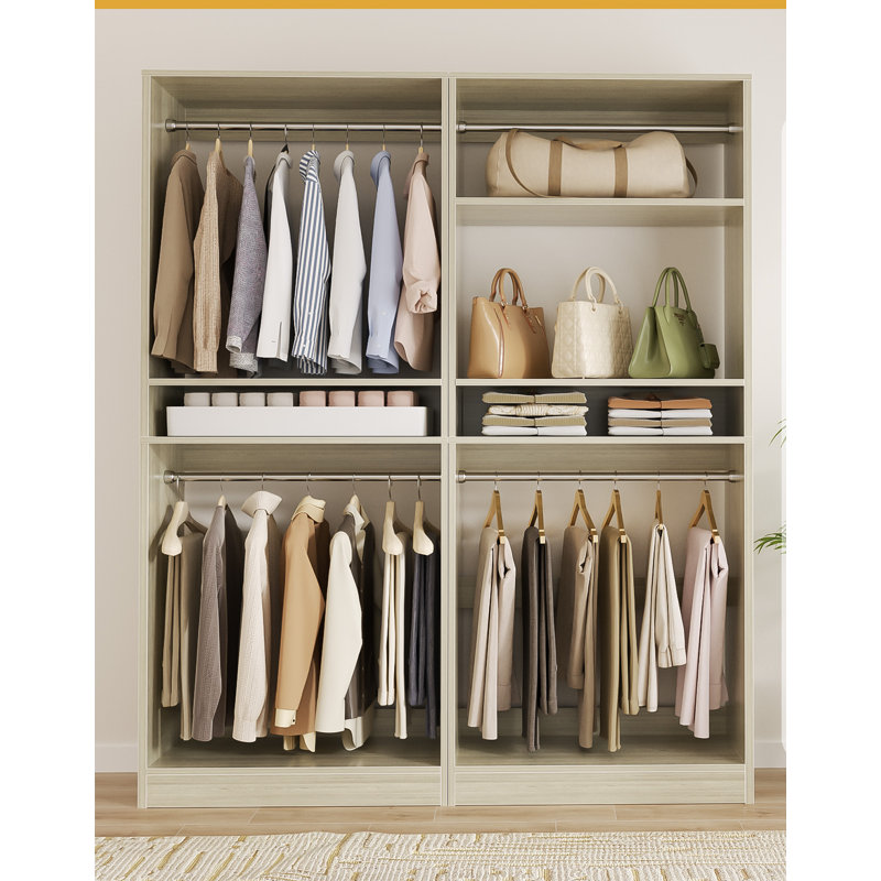 Closet System With 2 Hanging Rods, Washed Oak