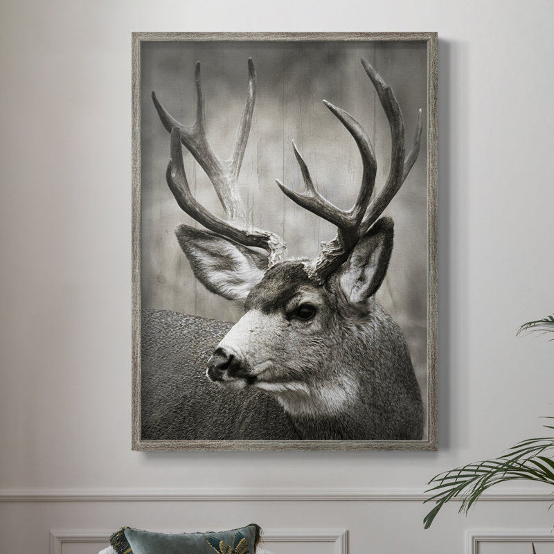 Focused Buck Framed Print - Solid Wood, 11" H x 9" W