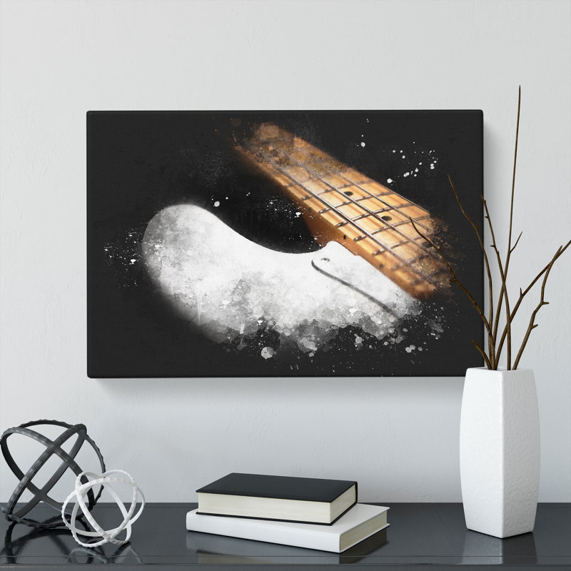 Strings Of A White Bass Guitar - Wrapped Canvas Print, 60cm H x 91cm W x 3cm D