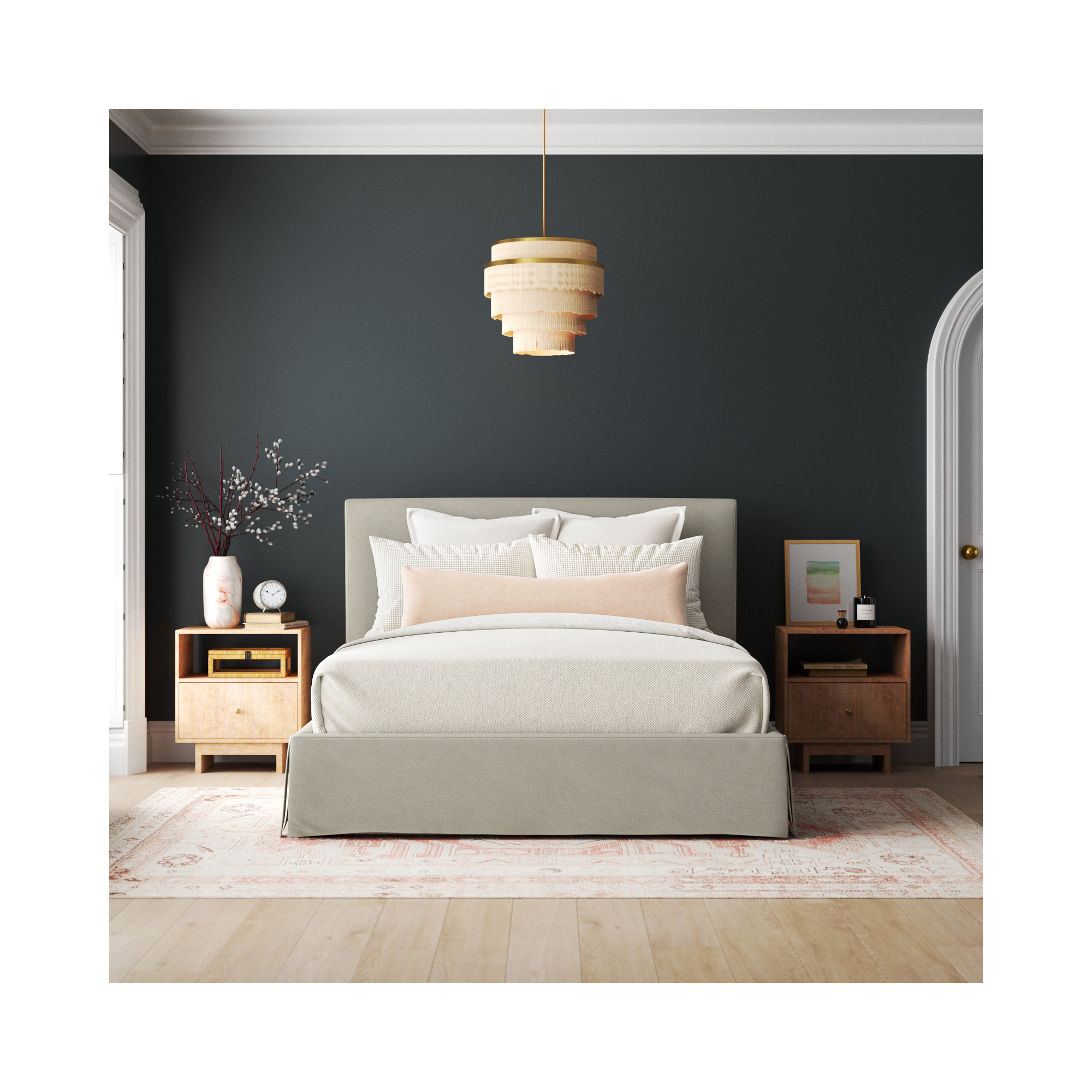 Daliya Upholstered Wingback Bed, Oatmeal, Queen