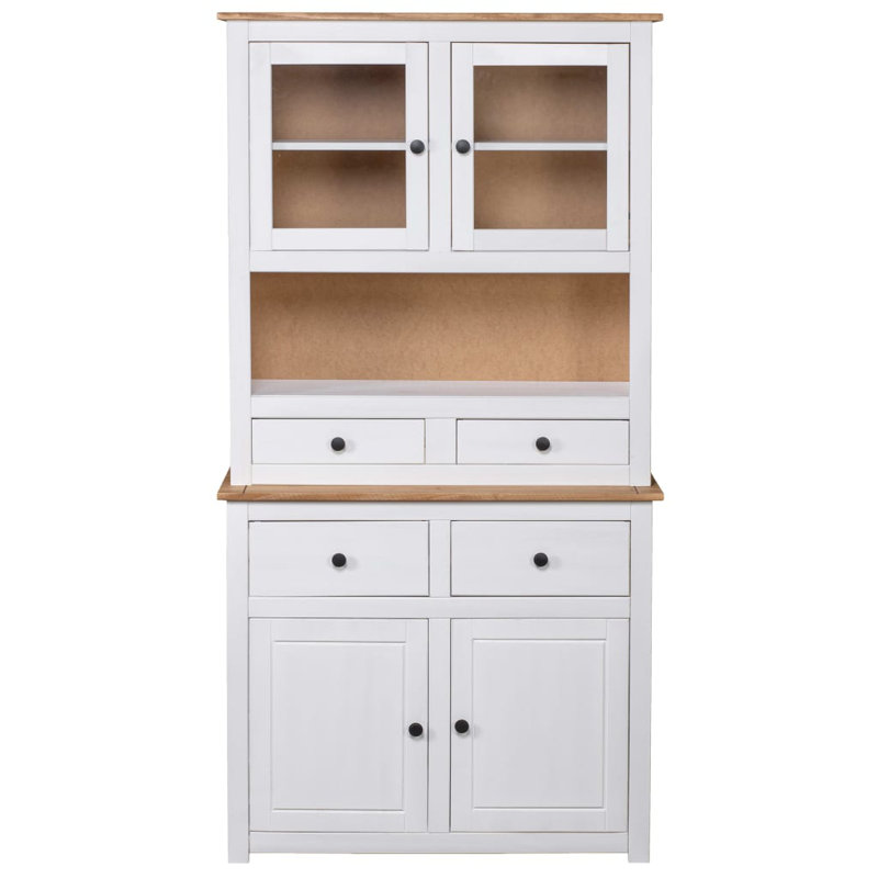 Armoire de rangement en bois massif pin, Blanc / Naturel