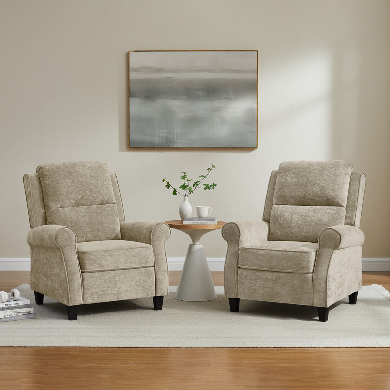 34.6’’ Upholstered Push Back Recliner Chair (Set Of 2), Camel Chenille