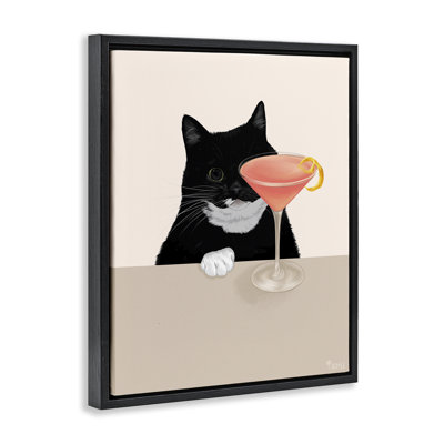«Cat & Pink Cocktail», art mural encadré par Tara Royle