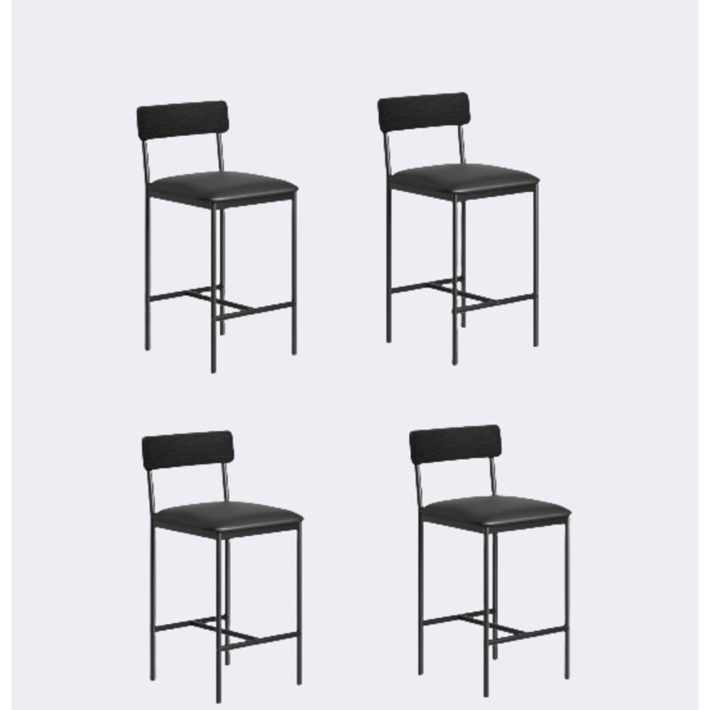 Bar Stools  With Footrest, Upholstered Bar Chairs With Back, Counter Height Barstools, Set Of 4, Black