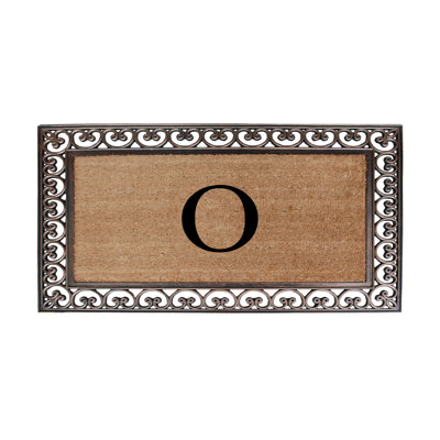 Butterfield Paisley Border Monogrammed Coir & Rubber Doormat, 30" x 48" – Heavy-Duty, Fade-Resistant Outdoor Mat in Bronze