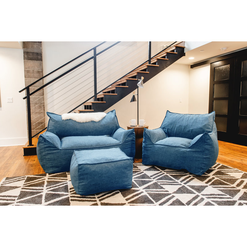 Big Joe Imperial Bean Bag Sofa, Pacific Blue Union 100% Polyester, 32" H x 60" W 40" D