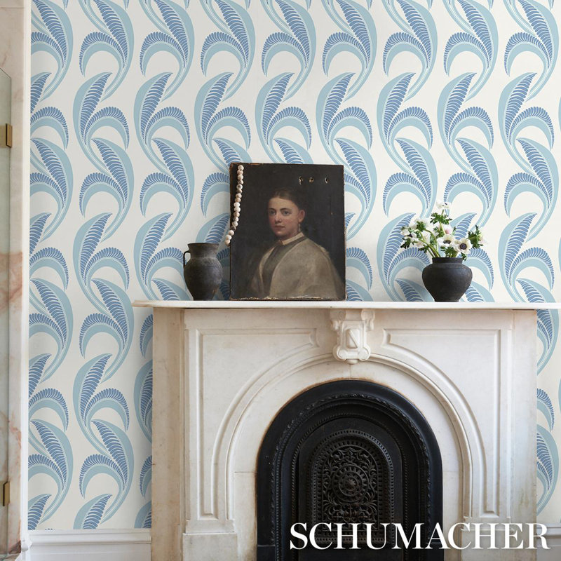 Schumacher x Neisha Crosland Banana Leaf Wallpaper, China Blue