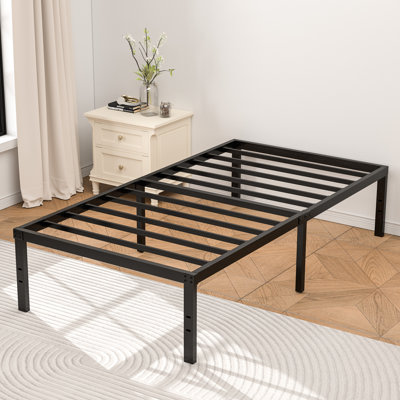 Turberville 16'' Black Metal Platform Bed Frame With Steel Slat Support, No Box Spring Needed