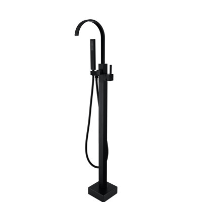 Robinet de baignoire autoportant avec douche à main, baignoire portable en métal noir mat