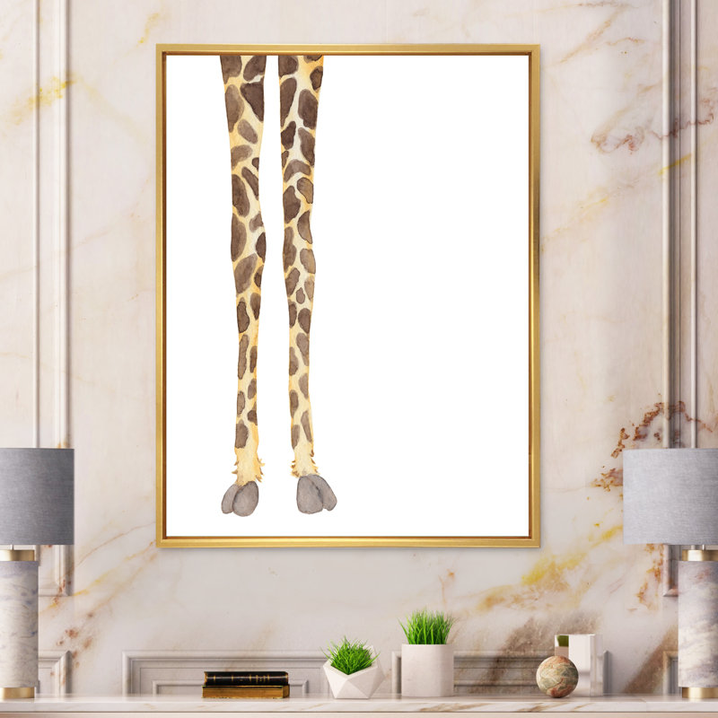 «Giraffe Legs on White», reproduction sur toile, Cadre flottant doré, H 32 po x l 16 po x P 1 po