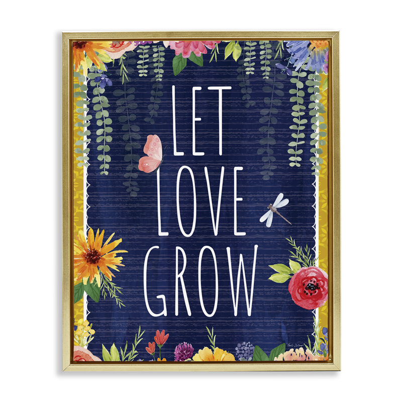 Cadre flottant à motif floral Let Love Grow, par Nicole DeCamp, H 21 po x l 17 po, Cadre flottant métallique doré