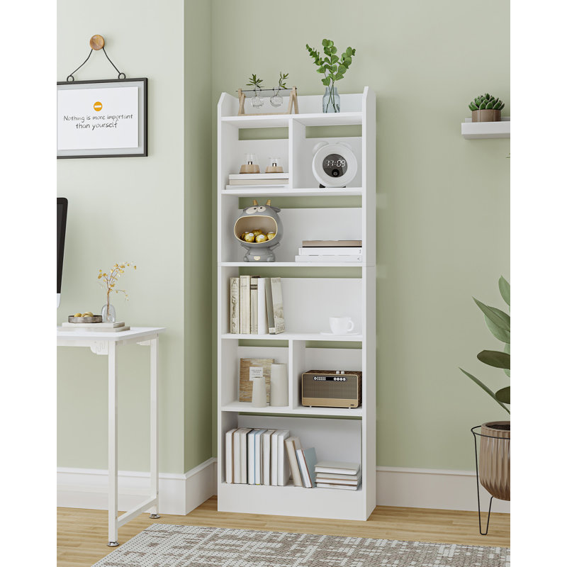 Bookshelf, bookcase, with 6 compartments, storage shelf, freestanding shelf, for living room, office, bedroom, White