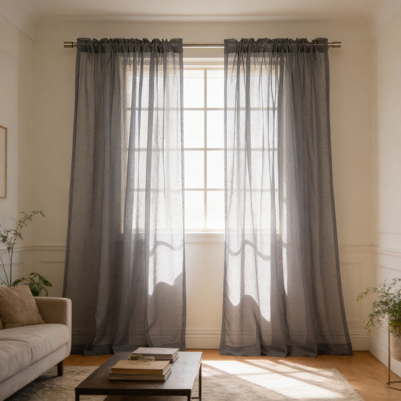 Rayna Semi Sheer Curtain Panel Pair, Dark Gray, 52" W x 84" L