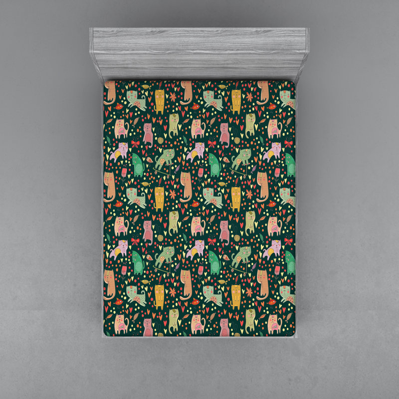 Cat Animal Microfibre Jersey Knit Fitted Sheet, European Kingsize (160 x 200cm)
