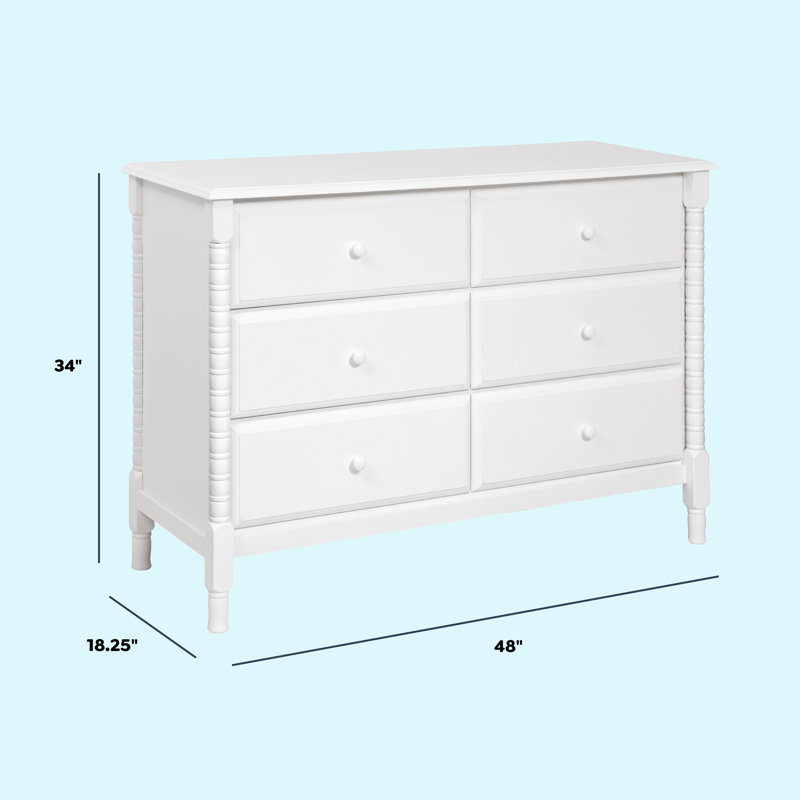 White Spindle 6-Drawer Nursery Dresser