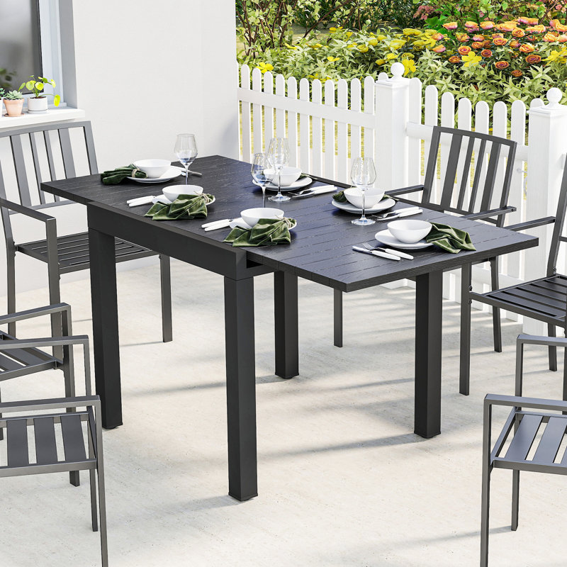 Rectangular Metal Outdoor Dining Table, 75cm H x 160cm W x 80cm D, Black
