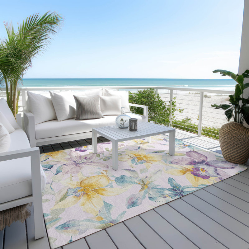 Machine Washable Indoor/Outdoor London ACN2262 Floral Rug, Rectangle 9' x 12'