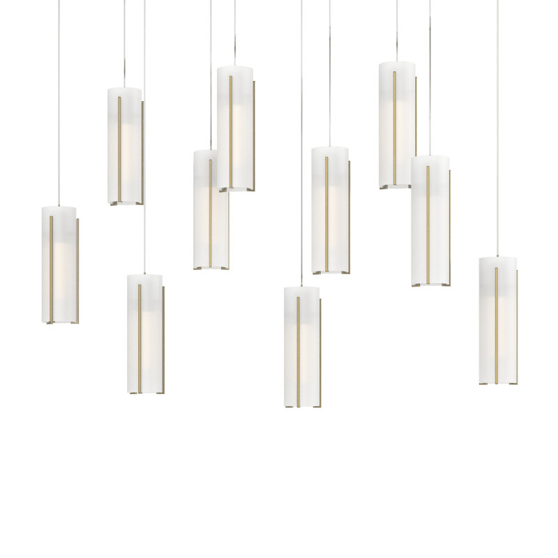 Exos 10 - Light Cylinder Pendant, Opal Glass, Modern Brass, Long: 13" to 130"