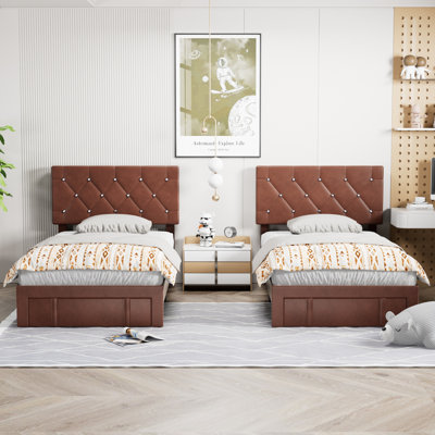 Ensemble de 2 têtes de lit tapissier simple à hauteur réglable avec tiroirs Murlene