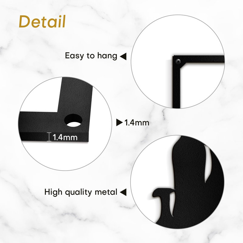 Décoration murale en métal, H 12 po x l 18 po x P 0,05 po, Noir
