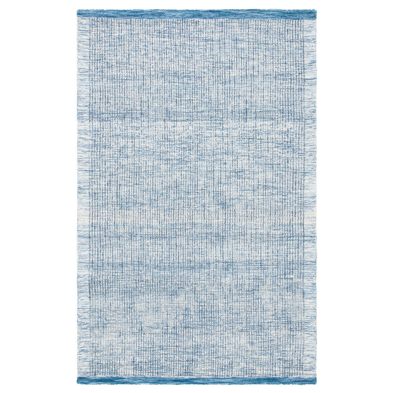 Tapis en laine / coton touffeté à la main Baer en ivoire / bleu, Rectangle 3 pi x 5 pi