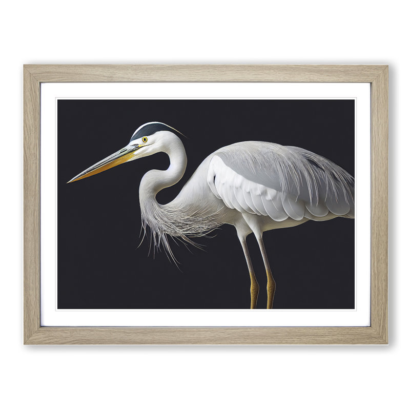 Remarkable Heron Bird 1 Piece Single Picture Frame Painting, 46cm H x 64cm W x 2cm D, Oak Framed