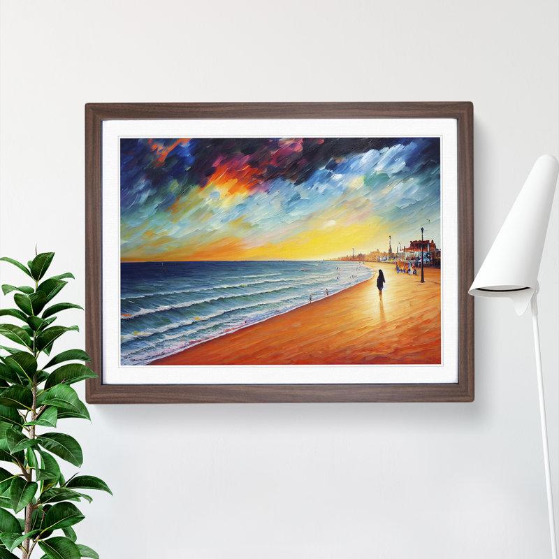 Beach View Vol.4 - Single Picture Frame Painting, 25cm H x 34cm W x 2cm D, Walnut