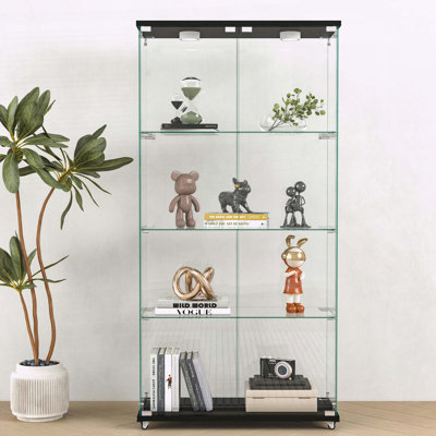 Vitrine moderne en verre avec lumières DEL et roulettes