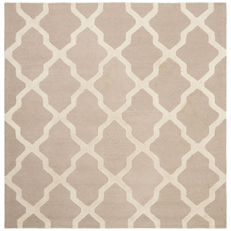 Cannen Hand Tufted Wool Geometric Rug, Square 4', Ivory/Light Pink