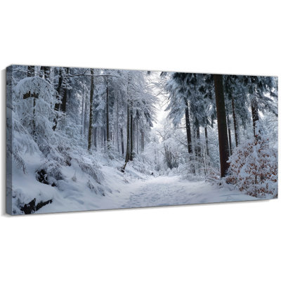  Christmas Winter Scene Canvas Wall Art, Snowy Forest Canvas Prints, Calm Nature Wall Painting, Frosty Woods Pictures Poster, Tranquil Wall Decor for Living Room, Bedroom, Office, 32x16 Inch