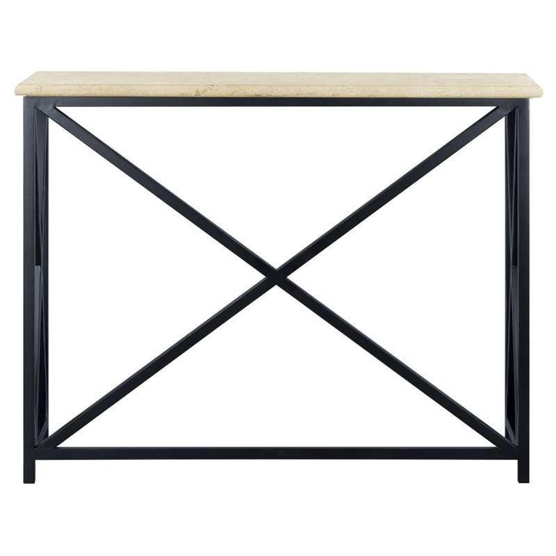 Medallion 60'' Console Table, 34"H x 45"W x 15"D, Lite Travertine, Flat Black