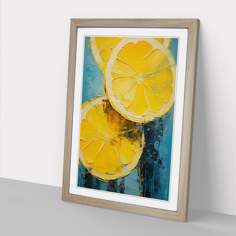 Sliced Lemon No.2 - Single Picture Frame Print on Wood, Oak Framed, 34cm H x 25cm W
