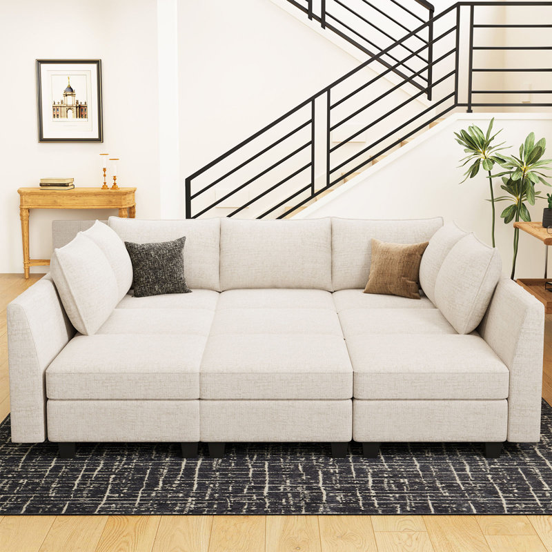 Canapé-lit modulaire surdimensionné en U avec chenille Uthyr Chenille, H 36,2 po x l 87 po x P 85,2 po, Chenille beige