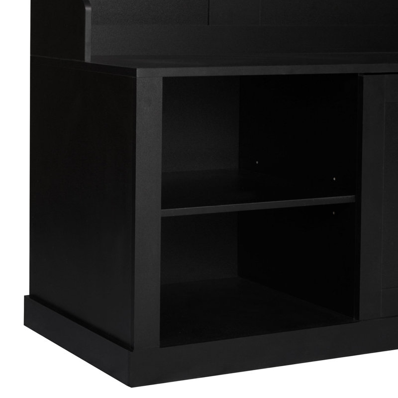 57'' Wide Hall Tree With Storage Bench For Hallway, 3-In-1 Hall Tree With 6 Hooks, Coat Hanger, Entryway Bench With Coat Rack Hall Tree With Shoe Storage