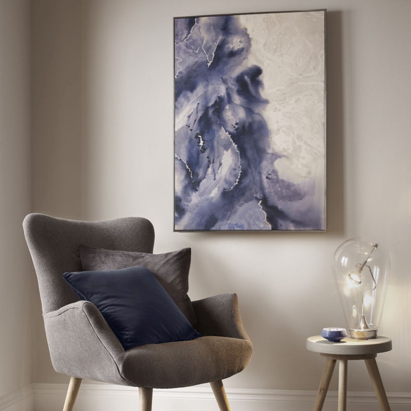 Art for the Home Purple/Grey Serene Waves Hand Painted Silver Framed Canvas