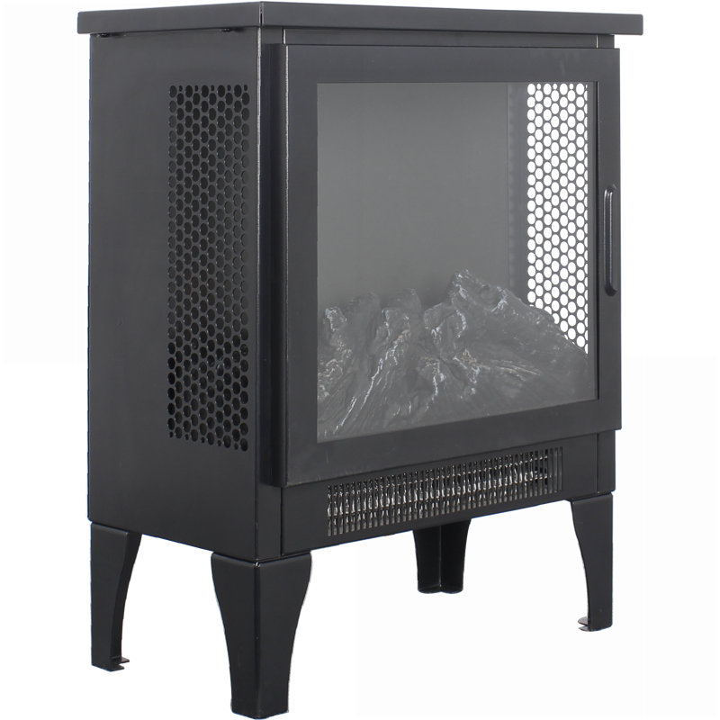 Indoor Fireplace Stove - Electric, 17in 3D Flame, Black | Freestanding | Tempered Glass+Sheet Metal