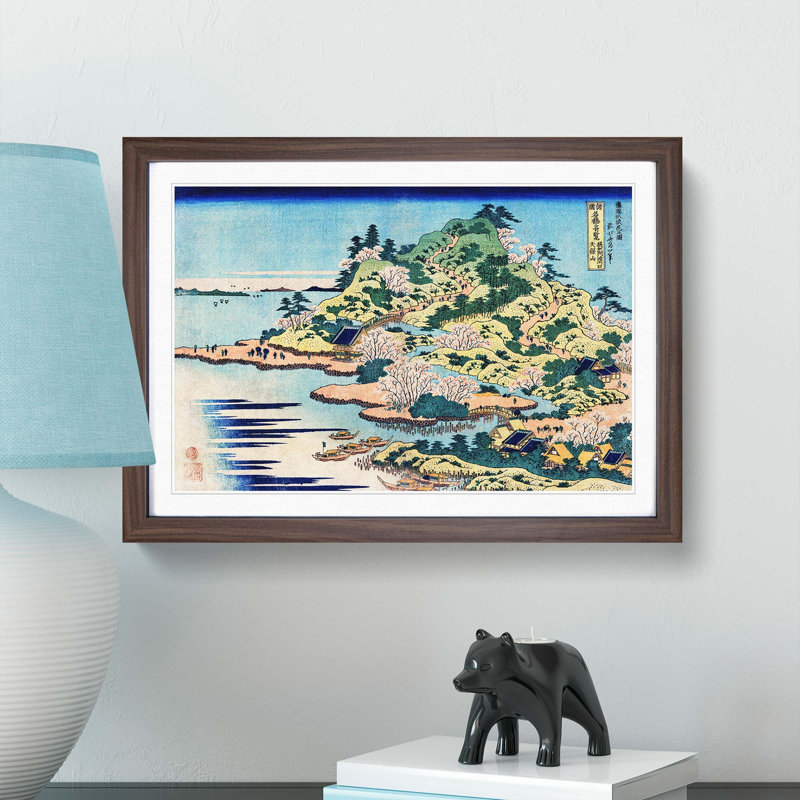 Sesshu Ajigawaguchi Tenposan by Katsushika Hokusai - Picture Frame Painting Print, Walnut Framed, 36cm H x 48cm W x 2cm D