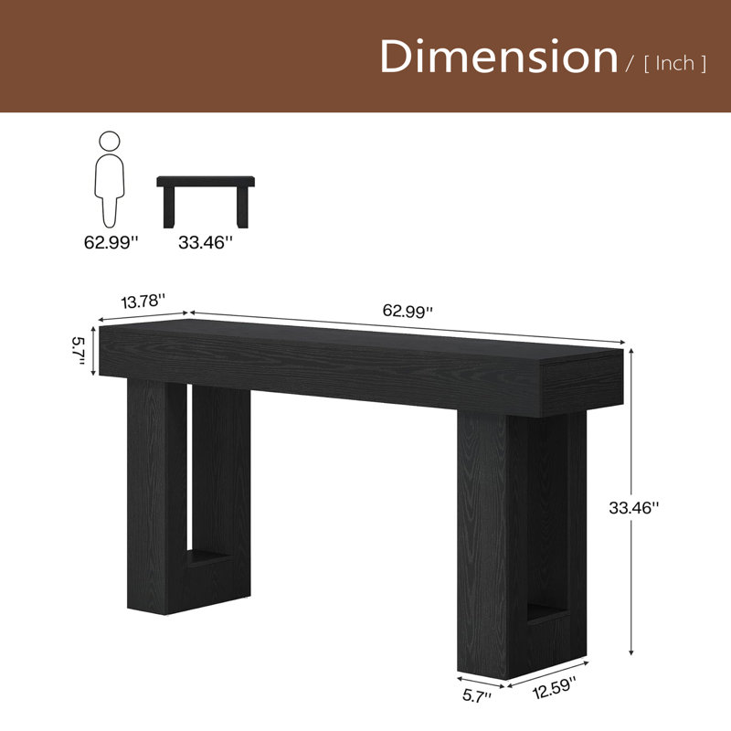 Console en bois, table d'appoint, table de salon rectangulaire derrière le canapé, Noir
