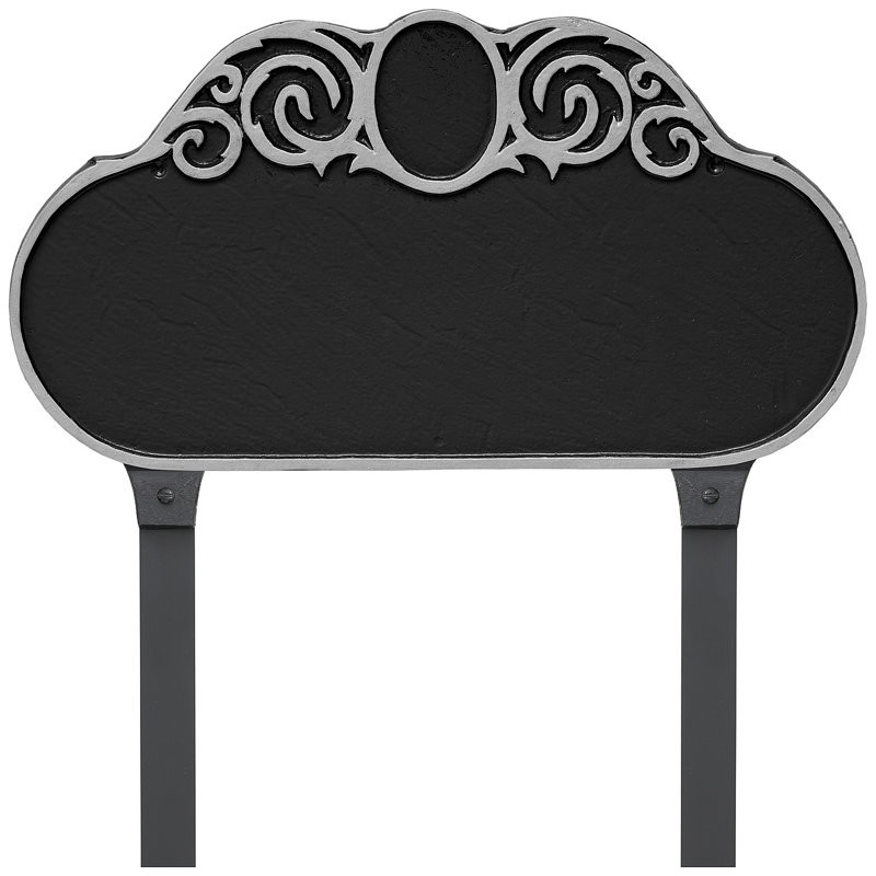 Enseigne d’adresse pour gazon à 2 lignes monogramme, Noir / argent, Oui