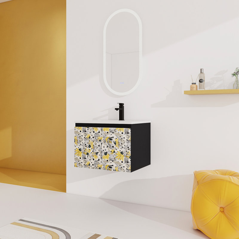 Meuble-lavabo 24 po avec lavabo et charnières en céramique. , Noir. Style contemporain élégant