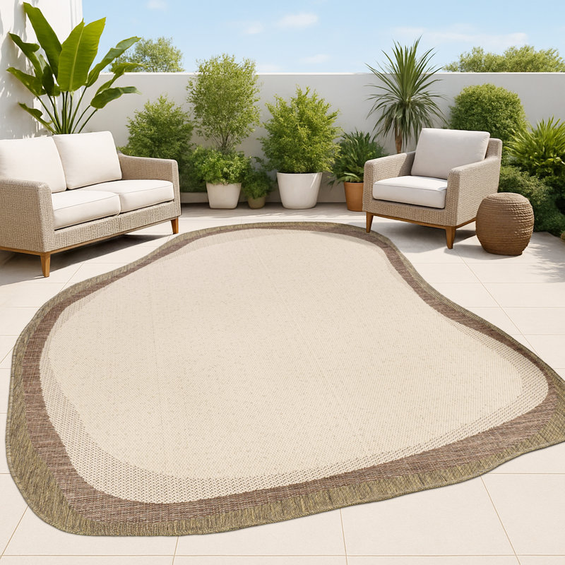 Oneva Modern Rustic Abstract Beige/Brown Indoor/Outdoor Rug, Novelty 7'9" x 10'