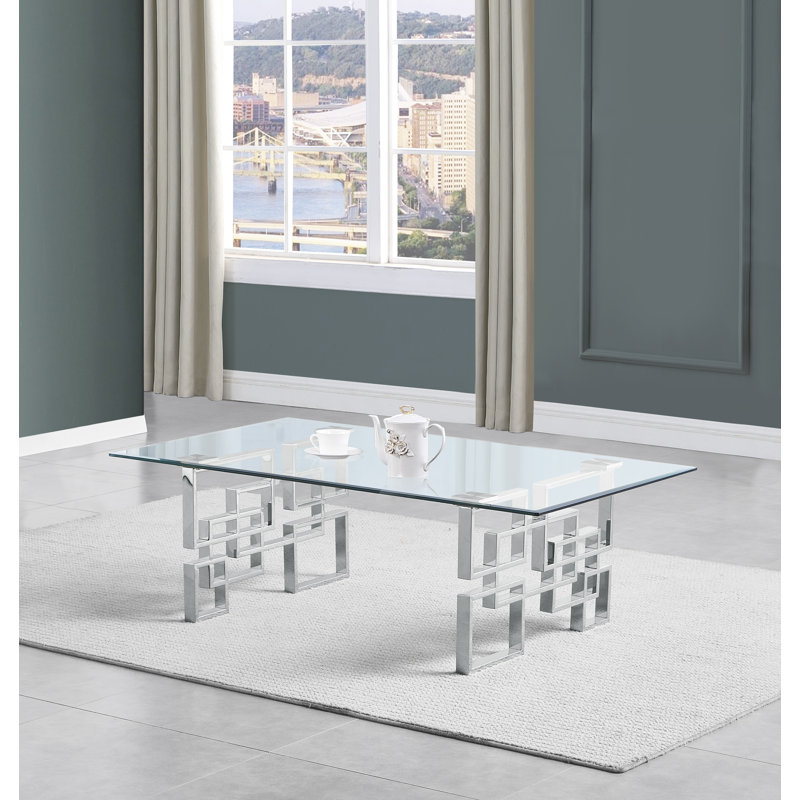 Manawa Glass Top Coffee Table, 18" H x 55" W x 32" D, Silver