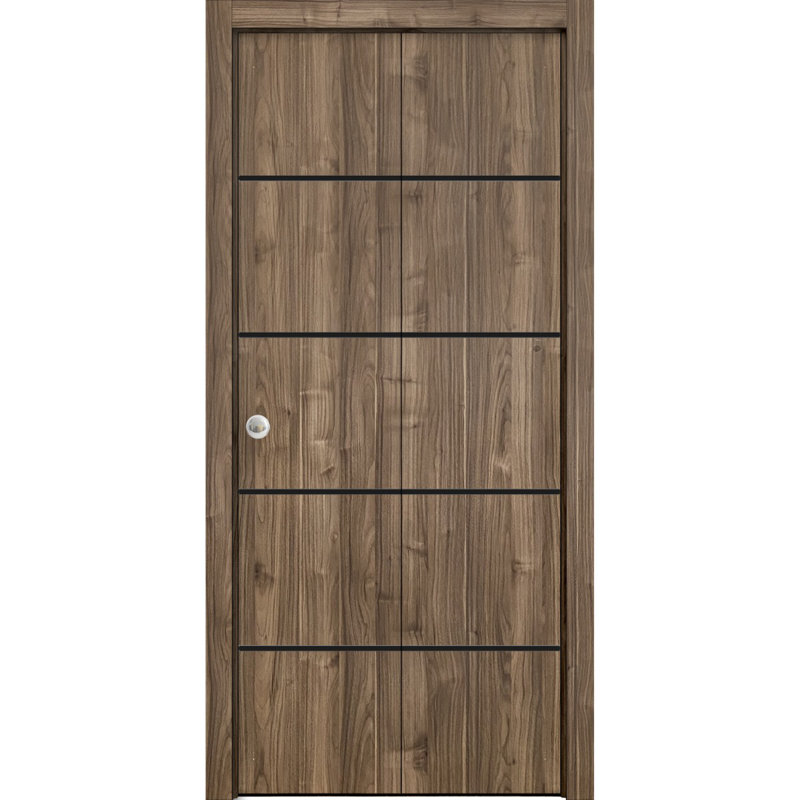 Porte pliante en bois massif massif, 48 po x 84 po, Noyer