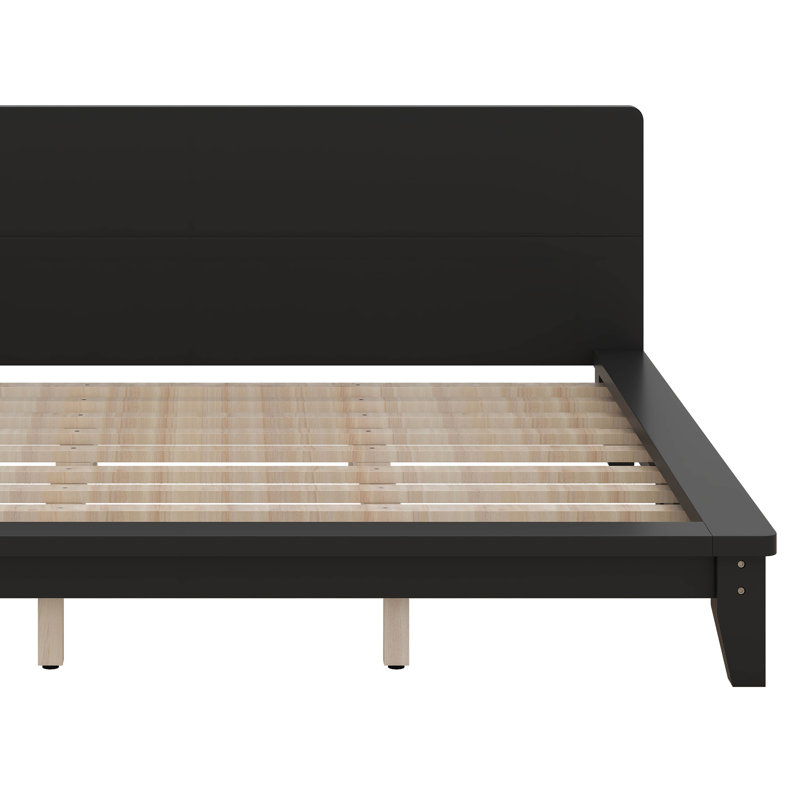 Base de lit en bois avec tête de lit solide, Noir, King